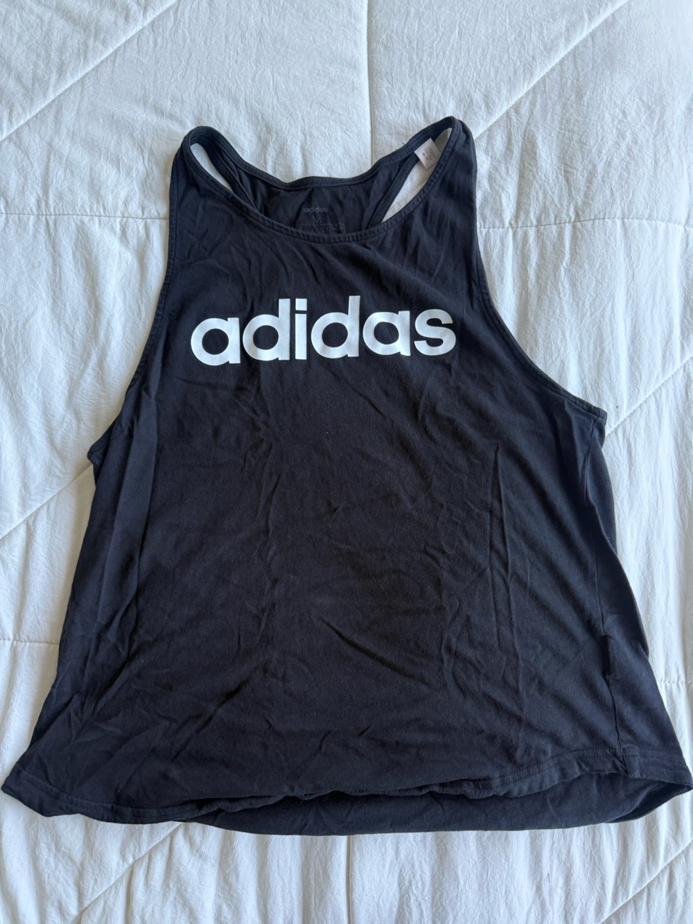 adidas Black Tank Top with White Vertical Logo- medium